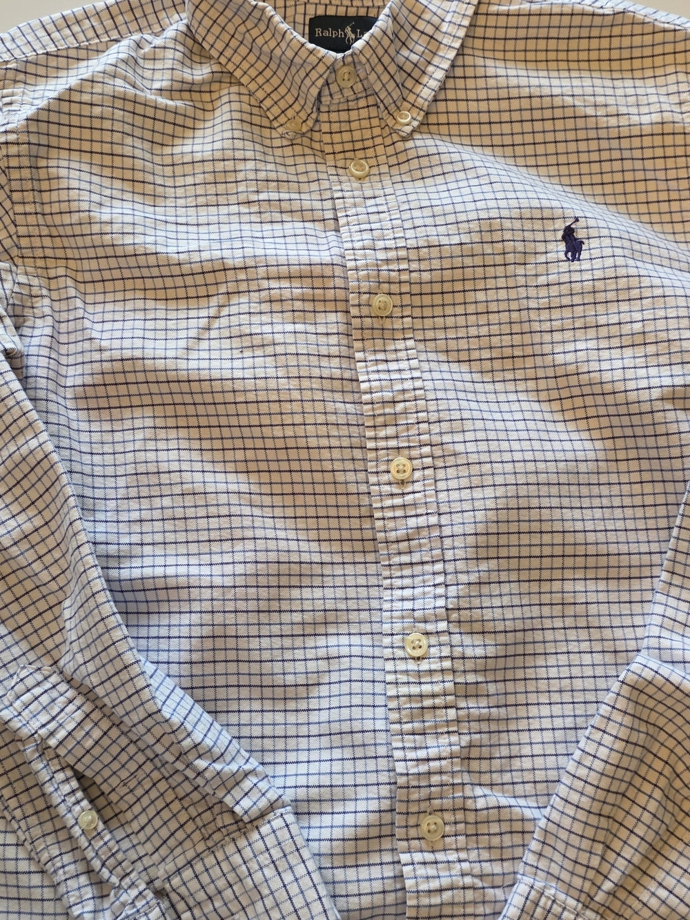 Ralph Lauren Men’s White Shirt with Blue Windowpane Check